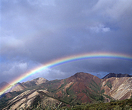 彩虹,上方,山峦