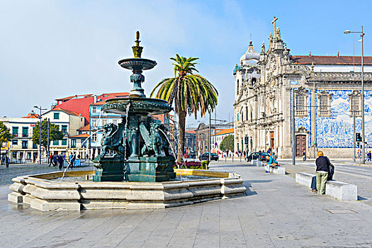 喷泉,狮子,砖瓦,波尔图,葡萄牙