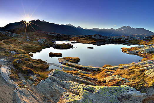 日出,风景,瓦莱,阿尔卑斯山,瑞士,欧洲