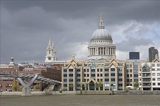 千禧桥,圣保罗大教堂,伦敦,英国,欧洲