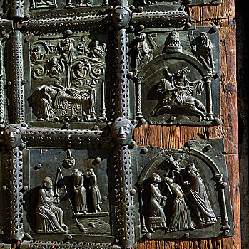 12世纪,青铜,门,威尼托,特写,合页