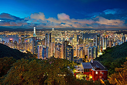 航拍,香港,城市,黄昏