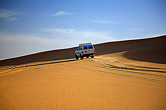 加达梅斯,利比亚,四驱车,上方,荒漠沙丘,户外,老,新,城镇