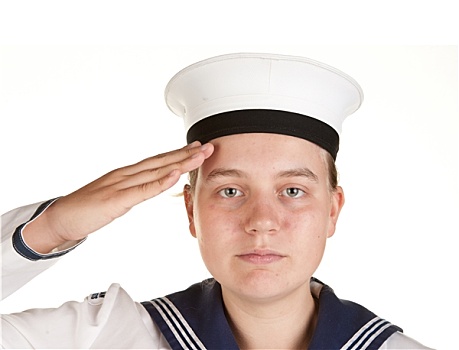 年輕,水手,敬禮,隔絕,白色背景