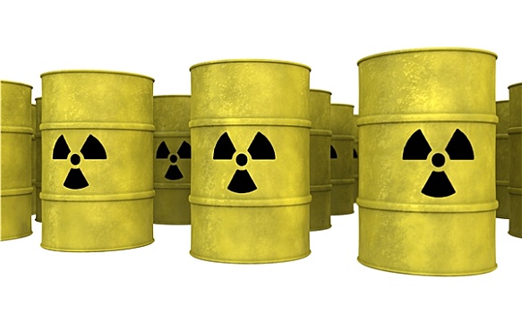 排,黄色,核废料,桶
