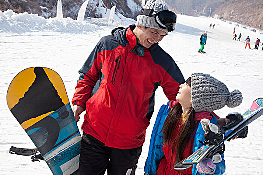 微笑,父亲,女儿,滑雪胜地