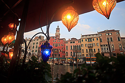 玻璃,灯笼,餐馆,大运河,靠近,雷雅托桥,威尼斯,意大利,欧洲