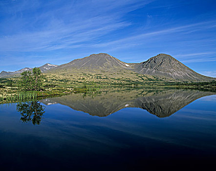相似,顶峰,山脉,反射,湖,国家公园,挪威,斯堪的纳维亚,欧洲