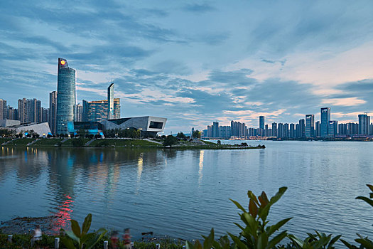 长沙开福区夏季湘江浏阳河夜景