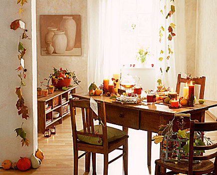房间,桌子,秋天,装饰