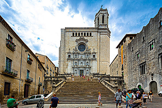 楼梯,赫罗纳,大教堂,圣玛丽,加泰罗尼亚,西班牙,欧洲