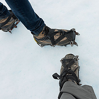 下部,风景,远足,鞋,鞋底钉,雪中,莫雷诺冰川,洛斯格拉希亚雷斯国家公园,圣克鲁斯省,巴塔哥尼亚,阿根廷