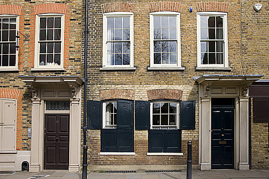 英格兰,伦敦,砖,道路,正面,两个,乔治时期风格,连栋房屋,东端
