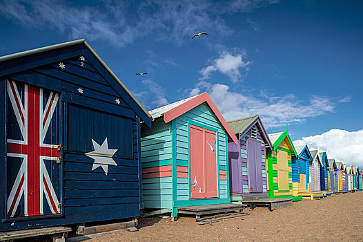 彩色,海滩小屋,布莱顿海滩,澳大利亚,大洋洲