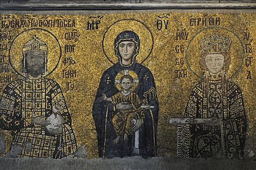 拜占庭风格,镶嵌图案,圣母玛利亚,圣婴,圣索菲亚教堂,伊斯坦布尔,土耳其
