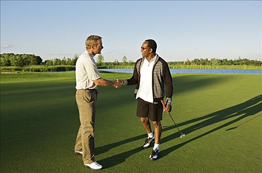 男人,握手,高尔夫球场,伯林顿,安大略省,加拿大