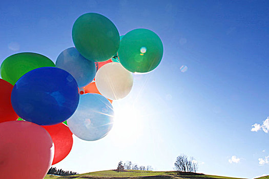 许多,彩色,气球,绿色,风景,德国,欧洲