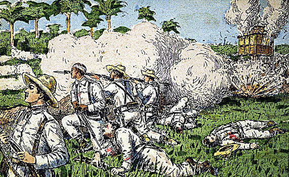 古巴,战争,1898年,西班牙,军队,防守,美洲,分开,七月