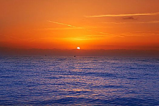 日出,地中海,橙色天空