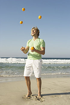 男人,杂耍,海滩,伊比沙岛,西班牙