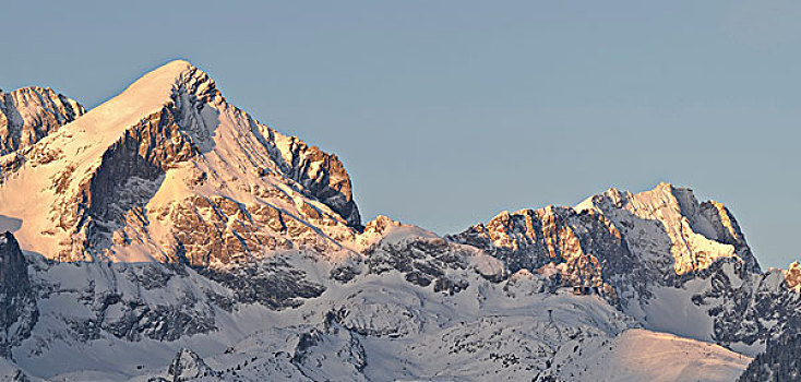 山脉,冬天,日出,上方,顶峰,阿尔卑斯峰,地标,加米施帕藤基兴,中间,楚格峰,背景,左边