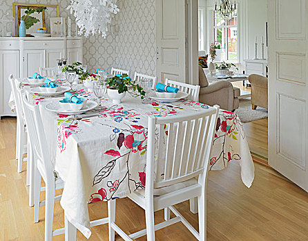 桌子,喜庆,花,桌布,白色,餐厅