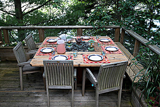 餐桌,平台,湖,木头,安大略省,加拿大