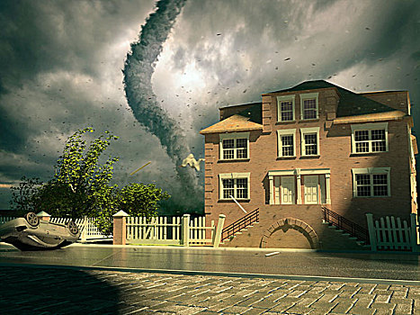 龙卷风,上方,房子