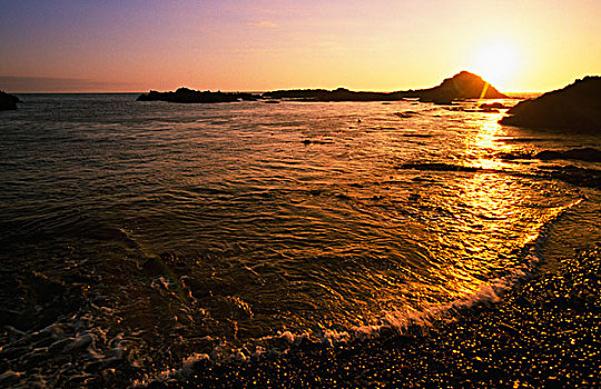 日落,海滩,俄勒冈海岸,美国