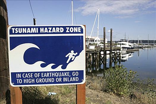 美国,海啸,警告标识,港口