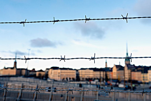 刺铁丝网,斯德哥尔摩,老城,背景,瑞典