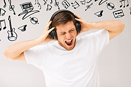 音乐,科技,男青年,耳机,听,喧哗