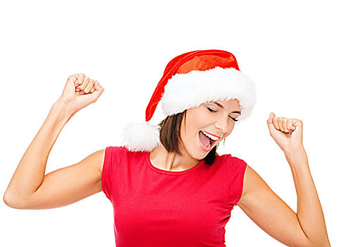 圣诞节,圣诞,冬天,高兴,概念,微笑,女人,圣诞老人,帽子,红色,衬衫