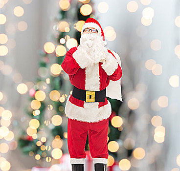 圣诞节,休假,人,概念,男人,服饰,圣诞老人,包,制作,安静,手势,上方,树,背景