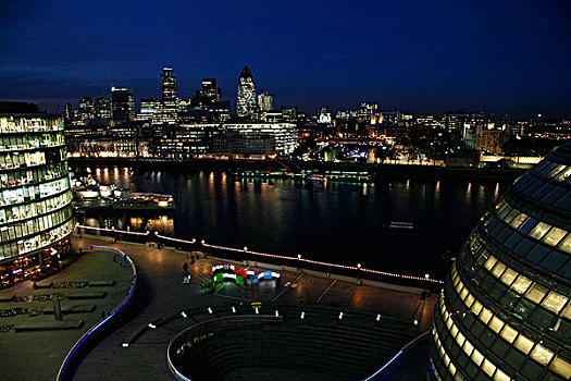 俯拍,城市,光亮,黄昏,泰晤士河,伦敦,英格兰