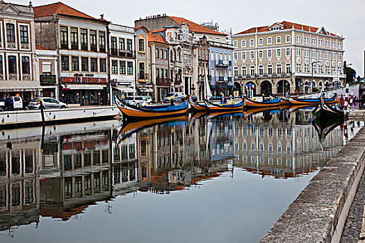 欧洲,葡萄牙,阿威罗,船,停靠,新艺术,风格,建筑,中心,运河