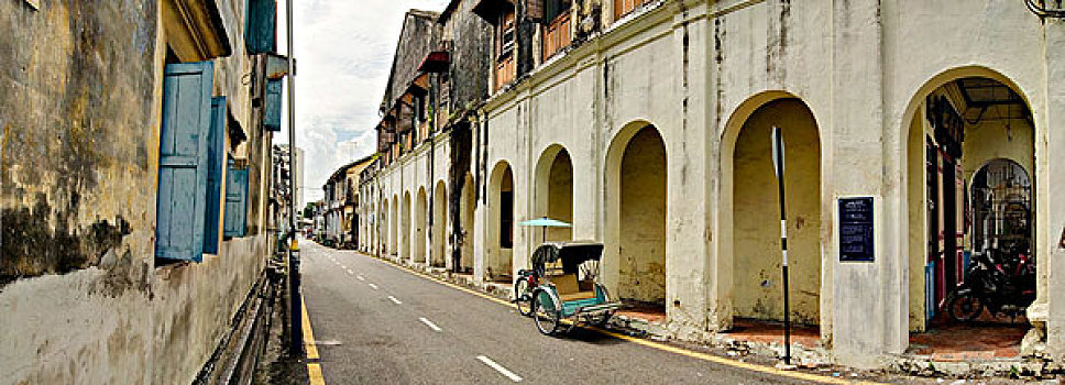 马来西亚,槟城,全景,图像,老,街道,三轮车