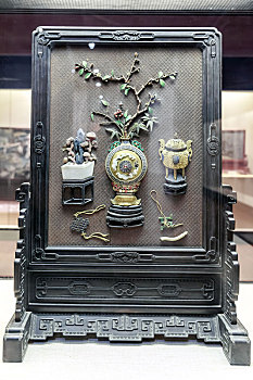 清代镶玉石博古插屏,河南省洛阳博物馆馆藏宫廷文物