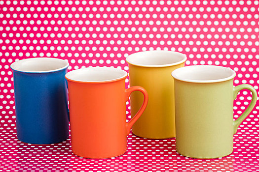 彩色,咖啡杯,粉色背景,白色,圆点