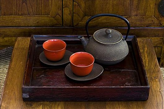茶壶,杯子,柚木,日本
