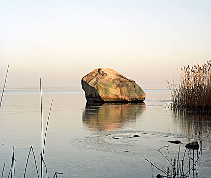 大,石头,湖,波兰