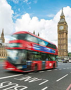 红色,双层巴士,威斯敏斯特桥,动感,威斯敏斯特宫,大本钟,伦敦,英格兰,英国