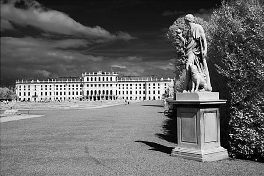 城堡,美泉宫,红外线,黑白图片,维也纳,奥地利,欧洲