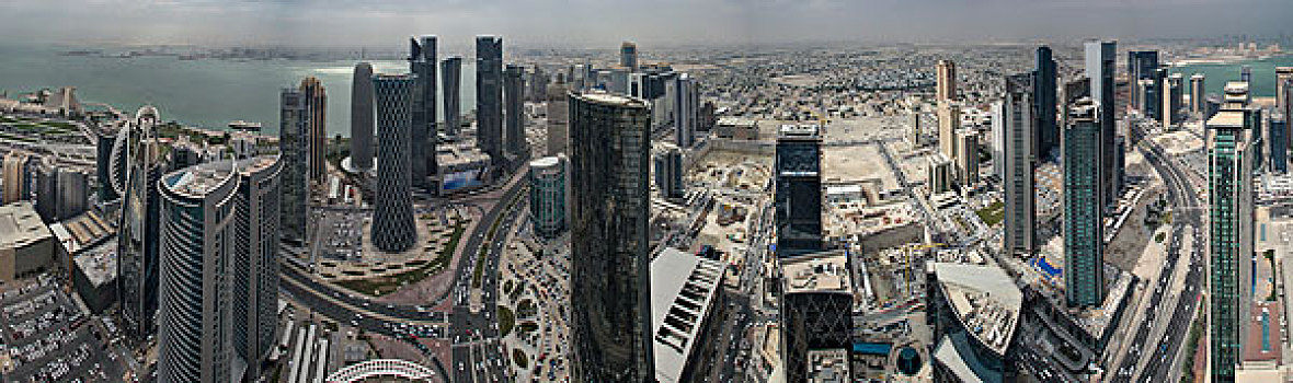 全景,摩天大楼,城市,多哈,卡塔尔