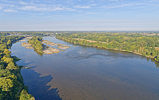 法国,卢瓦尔河地区,缅因与卢瓦省,边缘,卢瓦尔河,航拍