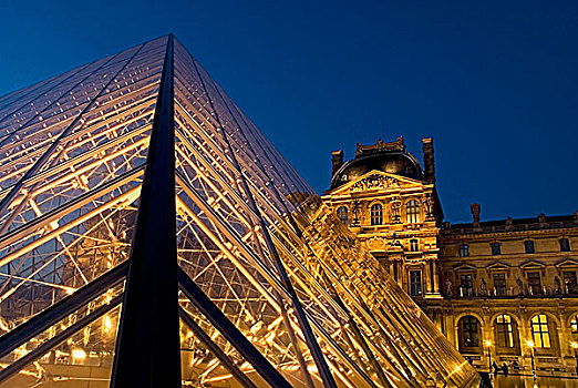 卢浮宫,日落,巴黎,法国
