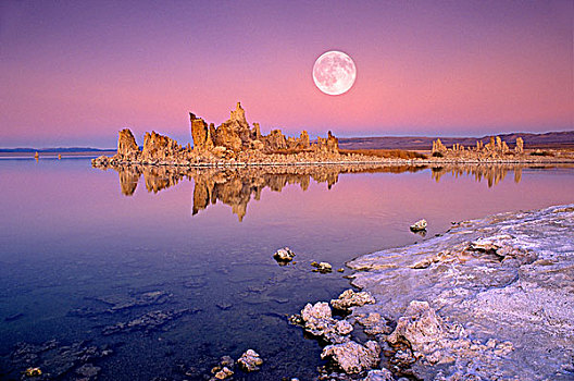 满月,上方,岸边,黄昏,南方,莫诺湖,盆地,国家,景色,区域,加利福尼亚