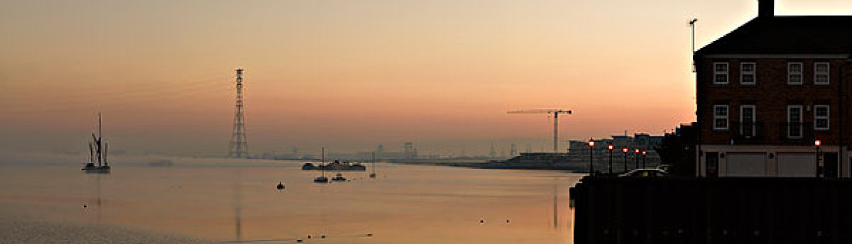 黎明,雾气,泰晤士河,湾流,达特福德,伦敦