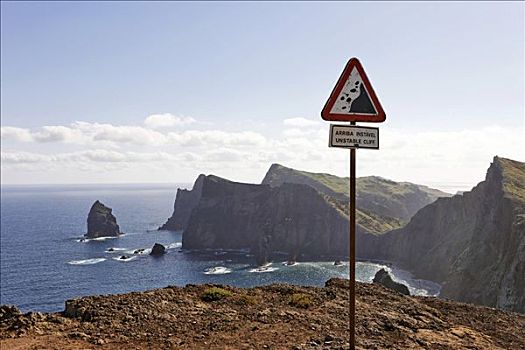 自然保护区,壮观,高,火山,悬崖,警告标识,马德拉岛,葡萄牙