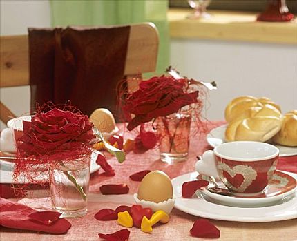 早餐桌,装饰,红玫瑰